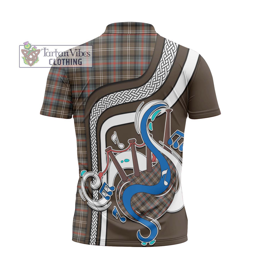 Sutherland Weathered Tartan Zipper Polo Shirt with Epic Bagpipe Style - Tartanvibesclothing Shop