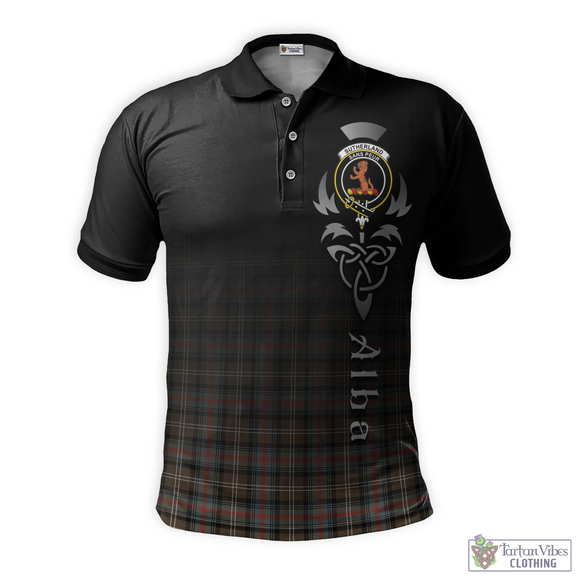 Tartan Vibes Clothing Sutherland Weathered Tartan Polo Shirt Featuring Alba Gu Brath Family Crest Celtic Inspired