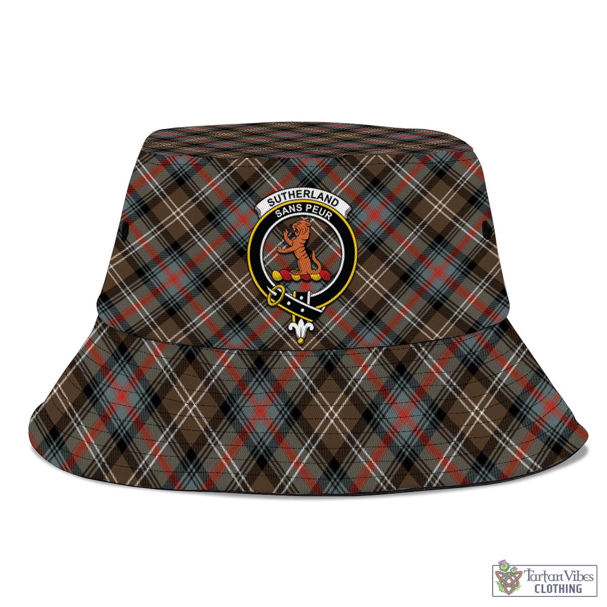 Tartan Vibes Clothing Sutherland Weathered Tartan Bucket Hat with Family Crest