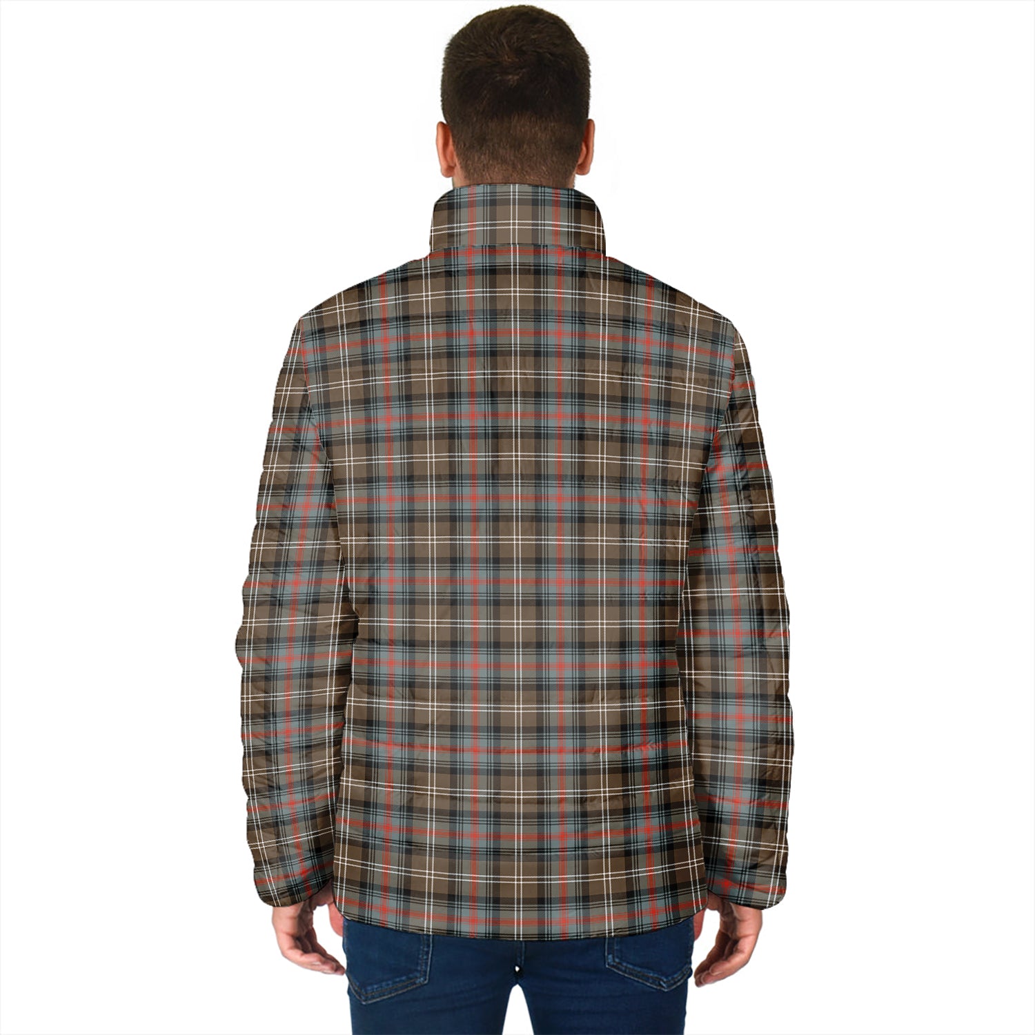 Sutherland Weathered Tartan Padded Jacket with Family Crest - Tartan Vibes Clothing