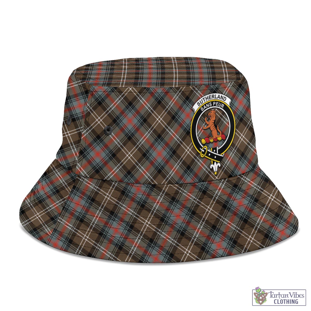 Tartan Vibes Clothing Sutherland Weathered Tartan Bucket Hat with Family Crest