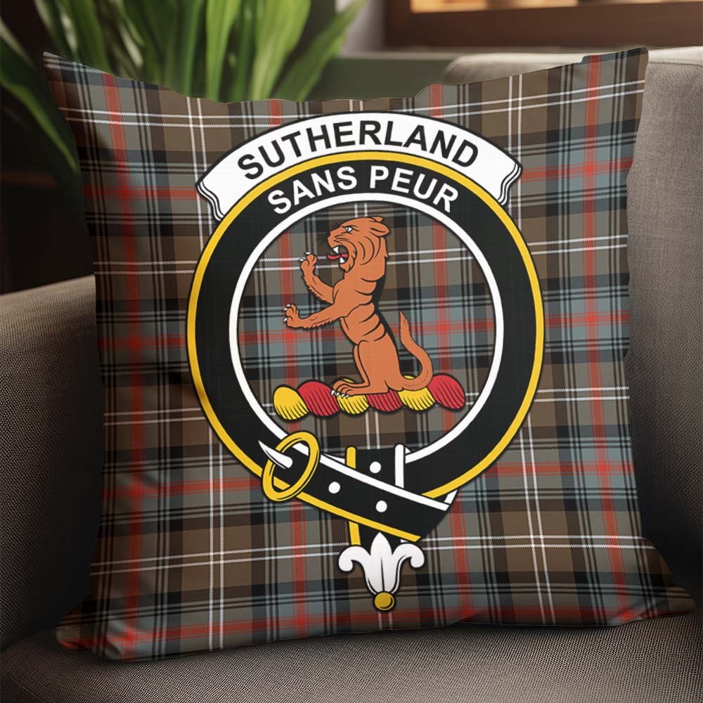 Sutherland Weathered Tartan Pillow Cover with Family Crest - Tartanvibesclothing