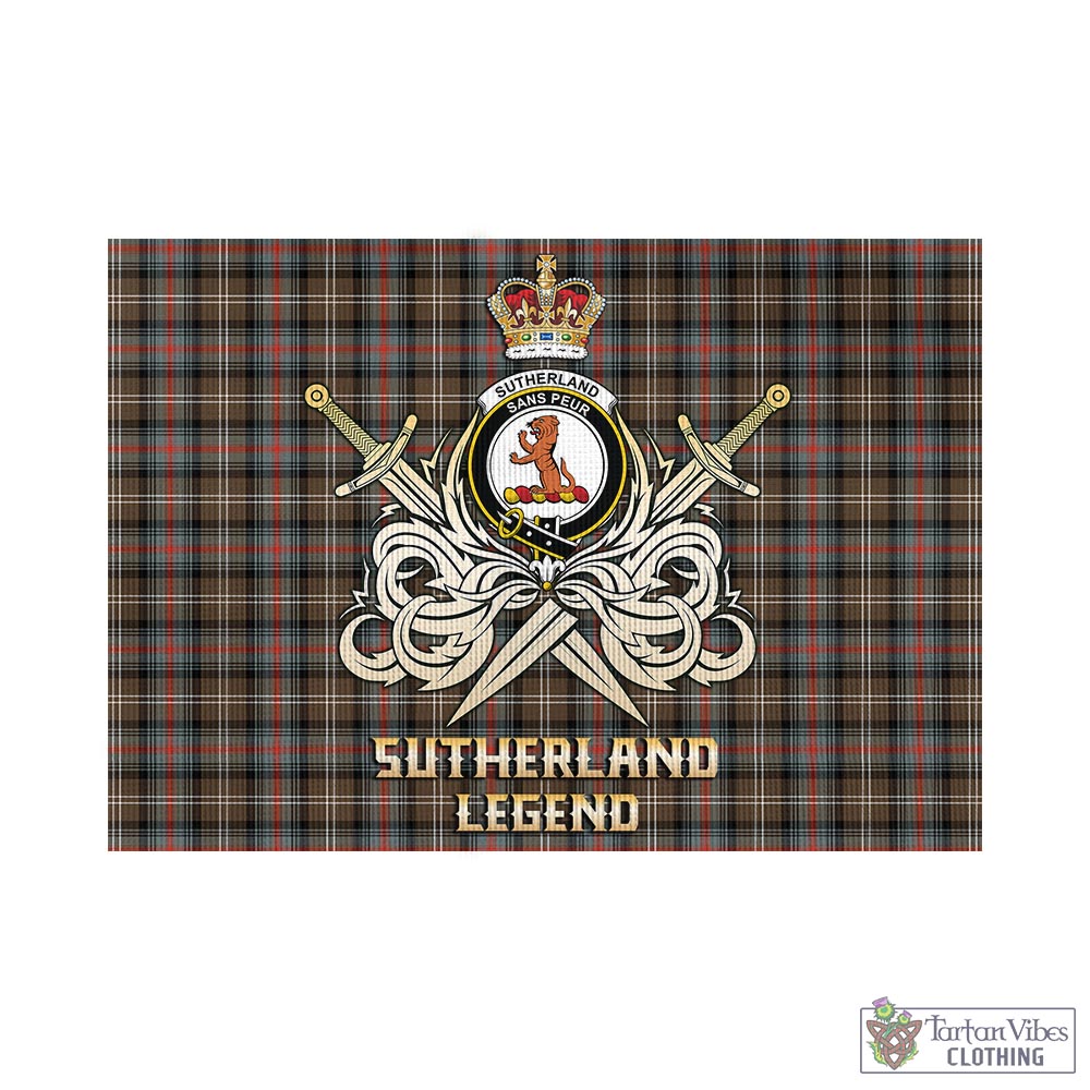 Tartan Vibes Clothing Sutherland Weathered Tartan Flag with Clan Crest and the Golden Sword of Courageous Legacy