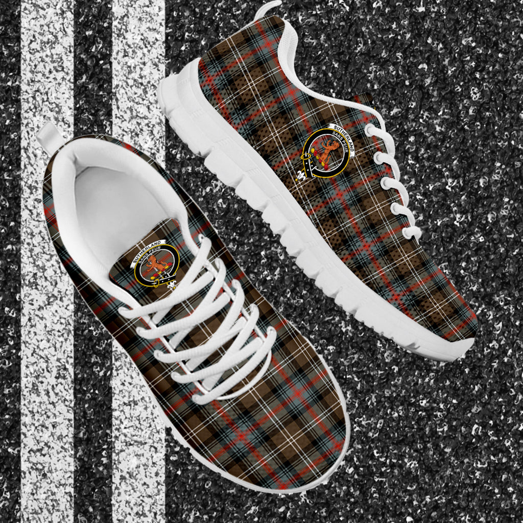 Sutherland Weathered Tartan Sneakers with Family Crest - Tartan Vibes Clothing