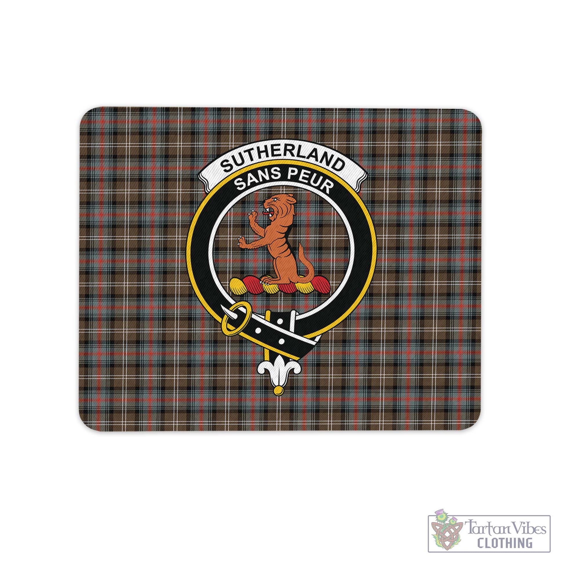 Tartan Vibes Clothing Sutherland Weathered Tartan Mouse Pad with Family Crest