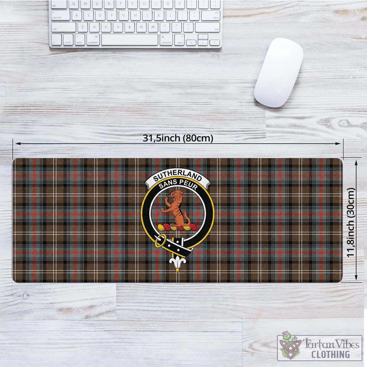 Tartan Vibes Clothing Sutherland Weathered Tartan Mouse Pad with Family Crest