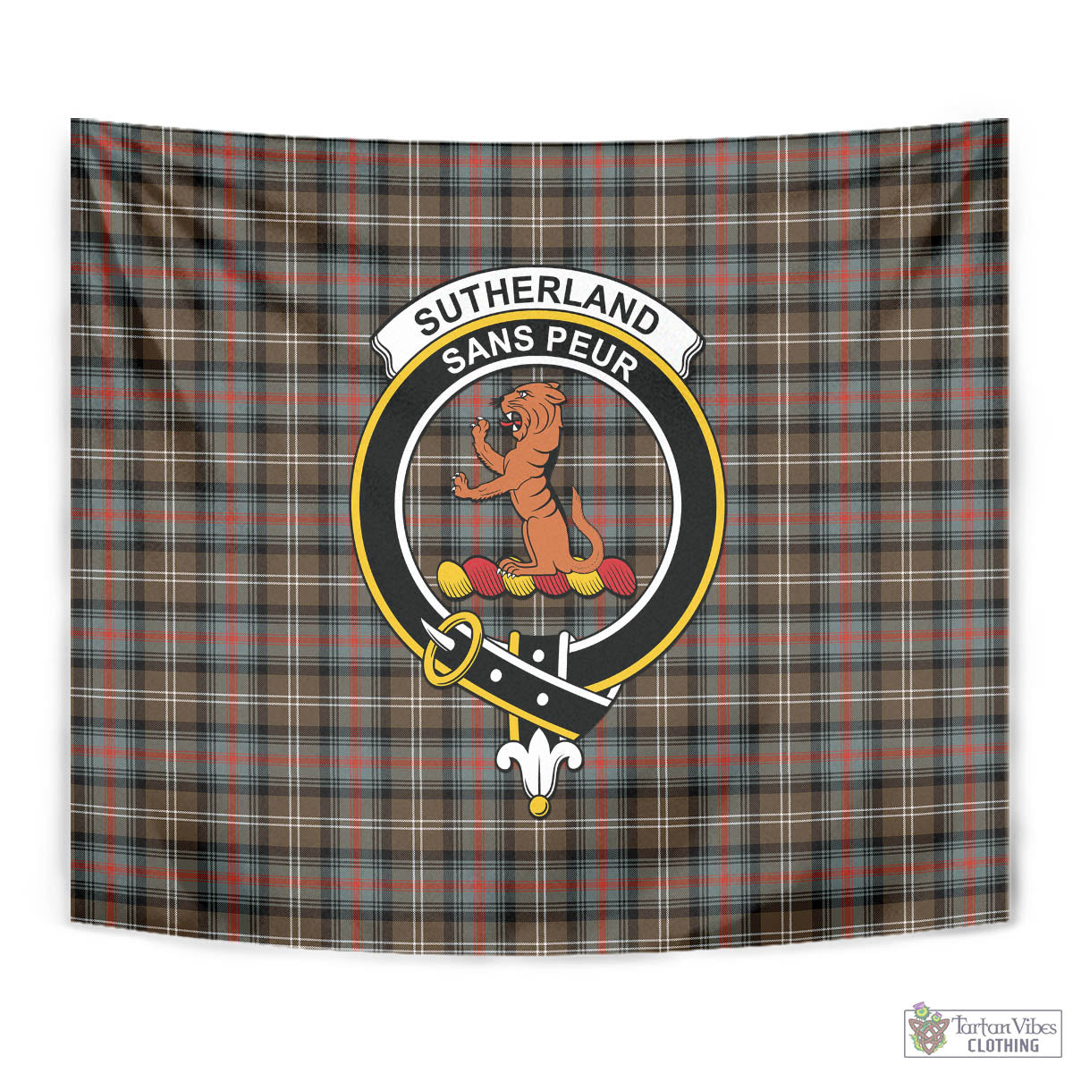 Tartan Vibes Clothing Sutherland Weathered Tartan Tapestry Wall Hanging and Home Decor for Room with Family Crest