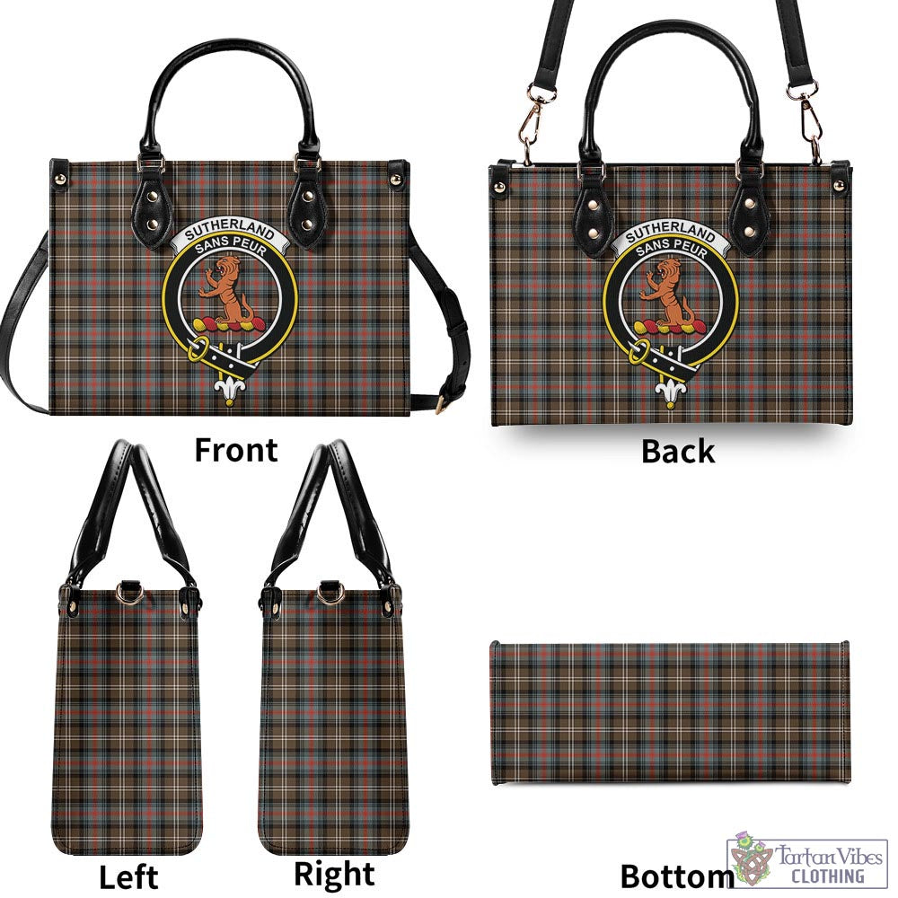 Tartan Vibes Clothing Sutherland Weathered Tartan Luxury Leather Handbags with Family Crest