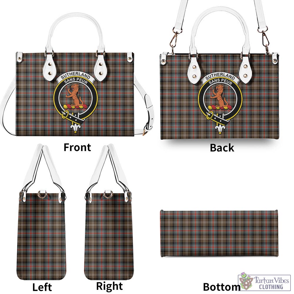 Tartan Vibes Clothing Sutherland Weathered Tartan Luxury Leather Handbags with Family Crest