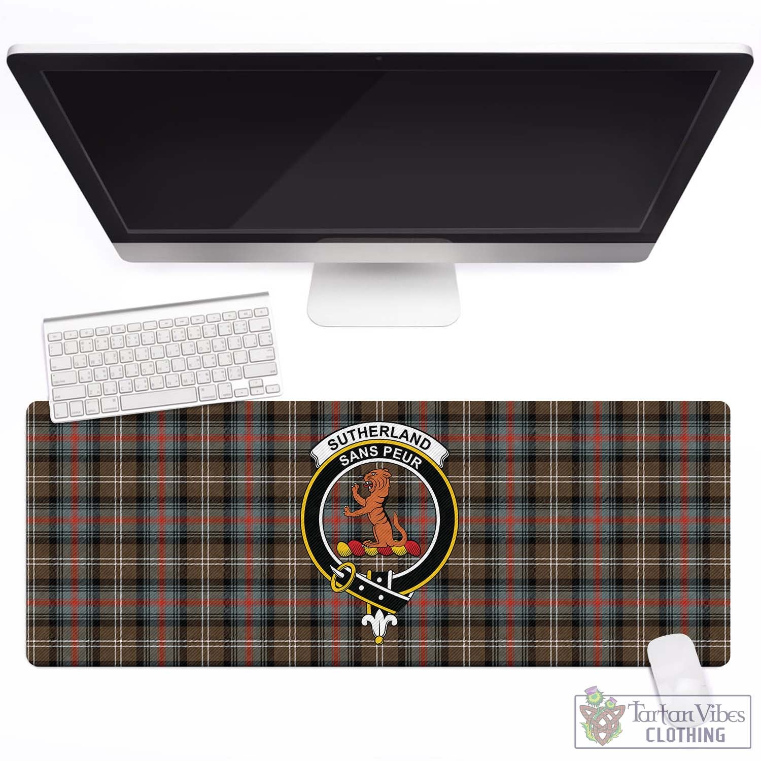 Tartan Vibes Clothing Sutherland Weathered Tartan Mouse Pad with Family Crest