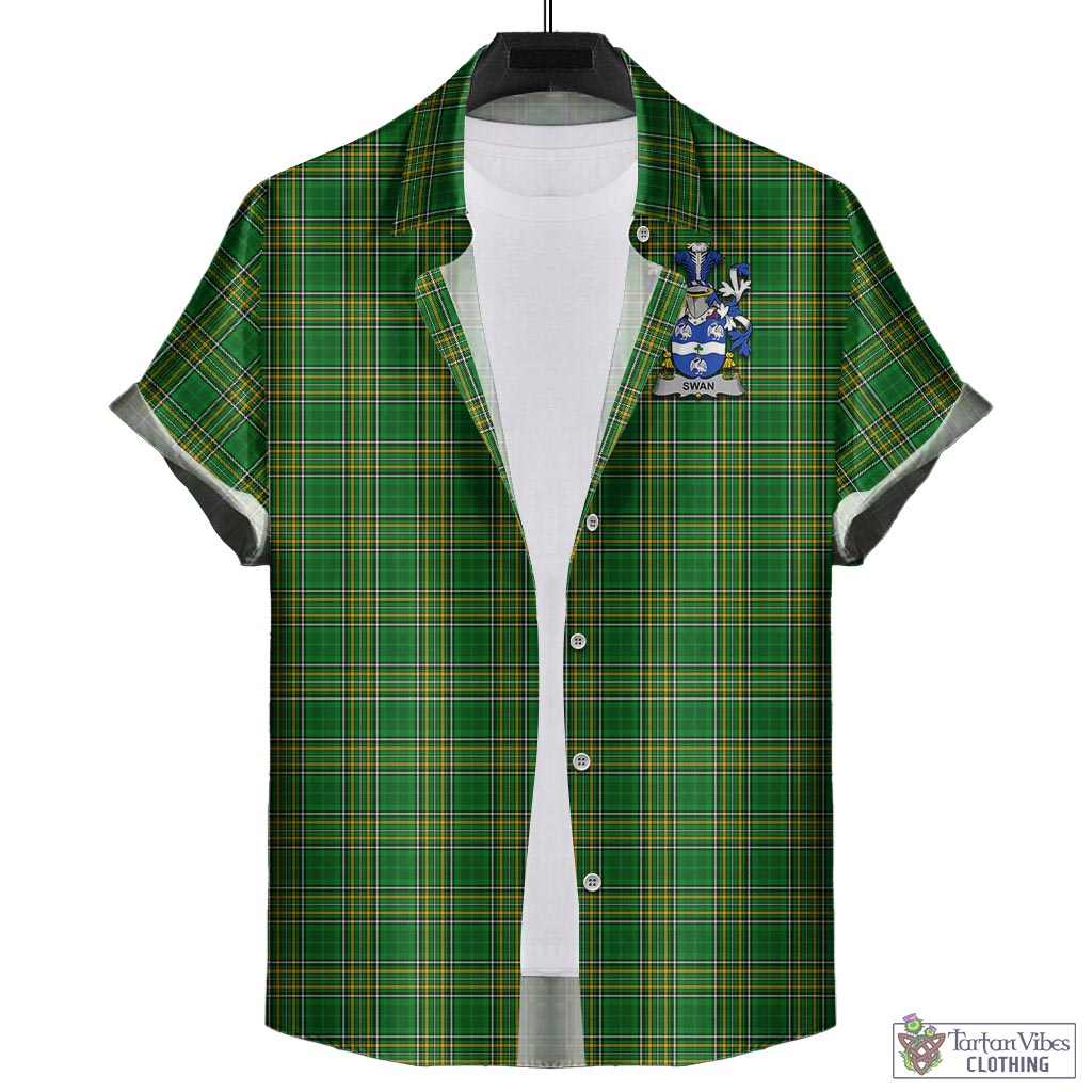 Tartan Vibes Clothing Swan Ireland Clan Tartan Short Sleeve Button Up with Coat of Arms