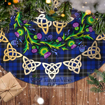 Swan Tartan Christmas Tree Skirt with Thistle Celtic Knot Style