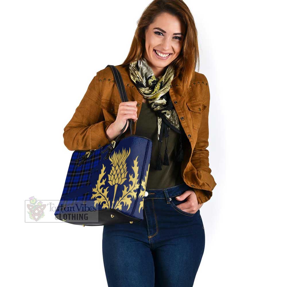 Swan Tartan Leather Tote Bag Gold Thistle Style - Tartan Vibes Clothing
