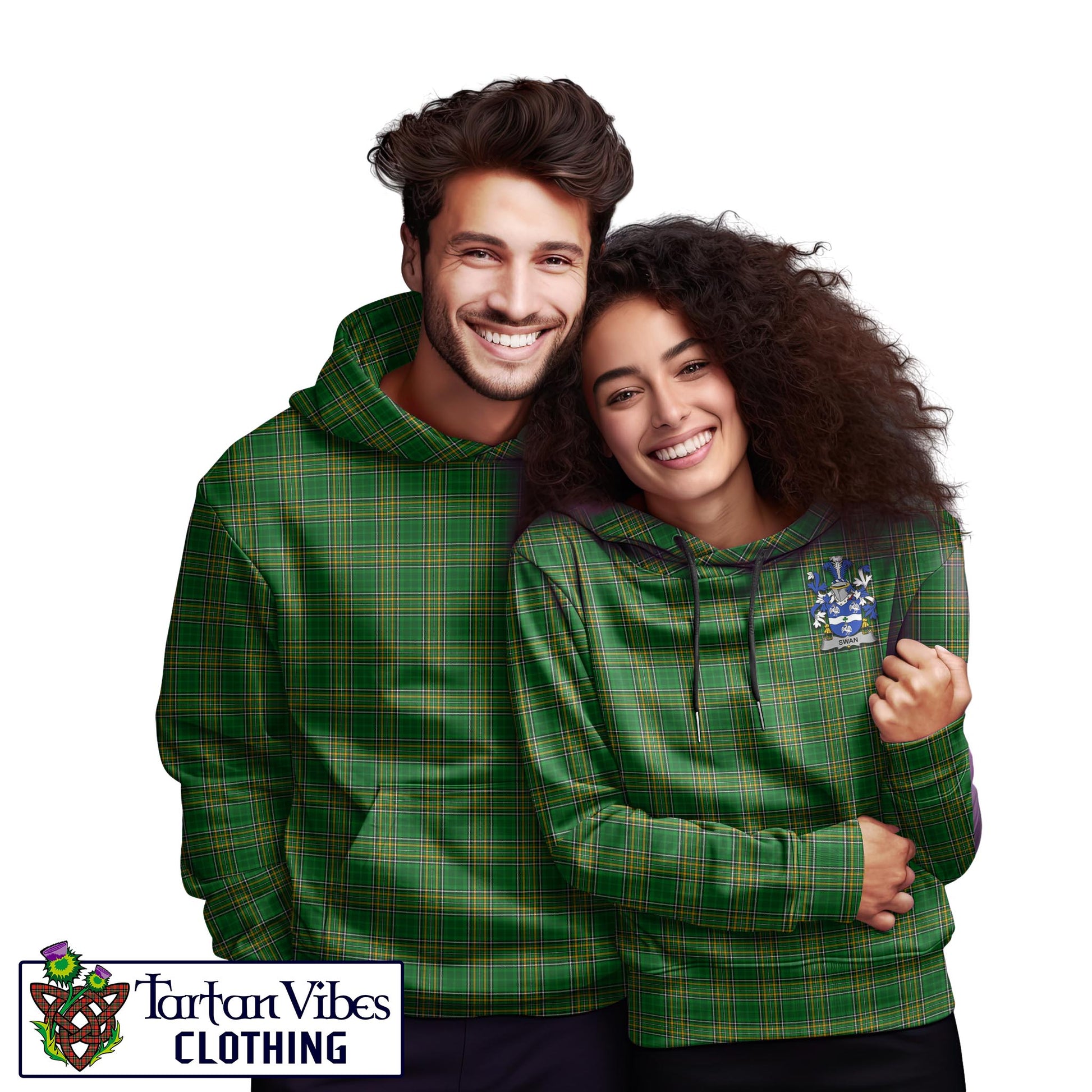 Tartan Vibes Clothing Swan Ireland Clan Tartan Hoodie with Coat of Arms