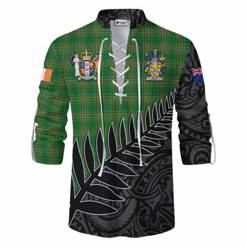 Swift Irish Clan Tartan Ghillie Kilt Shirt with Coat of Arms New Zealand Silver Fern Half Style Men - Tartan Vibes Clothing