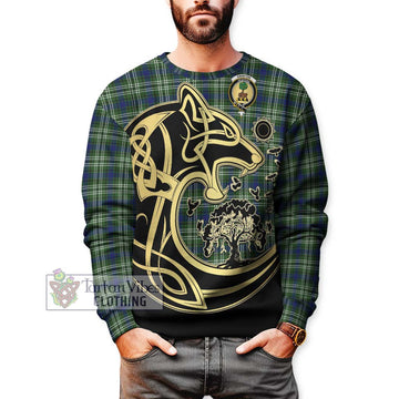 Swinton Tartan Sweatshirt with Family Crest Celtic Wolf Style