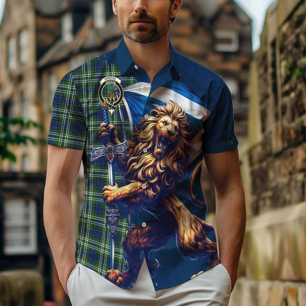 Tartan Vibes Clothing Swinton Tartan Family Crest Short Sleeve Button Shirt with Scottish Majestic Lion