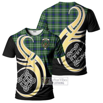 Swinton Tartan T-Shirt with Family Crest and Celtic Symbol Style