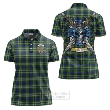 Swinton Tartan Women's Polo Shirt with Family Crest Celtic Skull Style