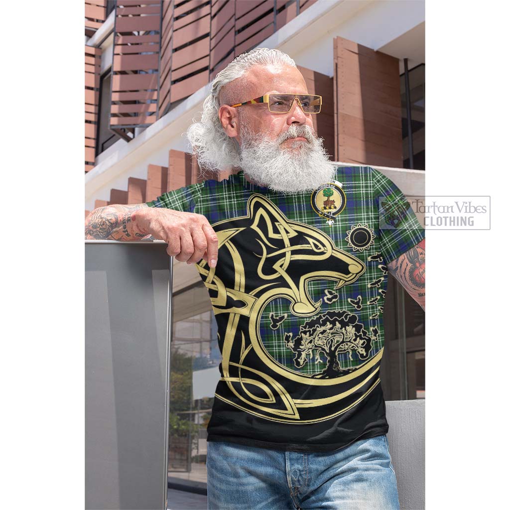 Tartan Vibes Clothing Swinton Tartan Cotton T-shirt with Family Crest Celtic Wolf Style