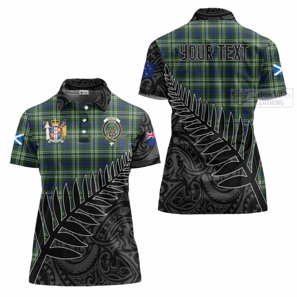 Tartan Vibes Clothing Swinton Crest Tartan Women's Polo Shirt with New Zealand Silver Fern Half Style