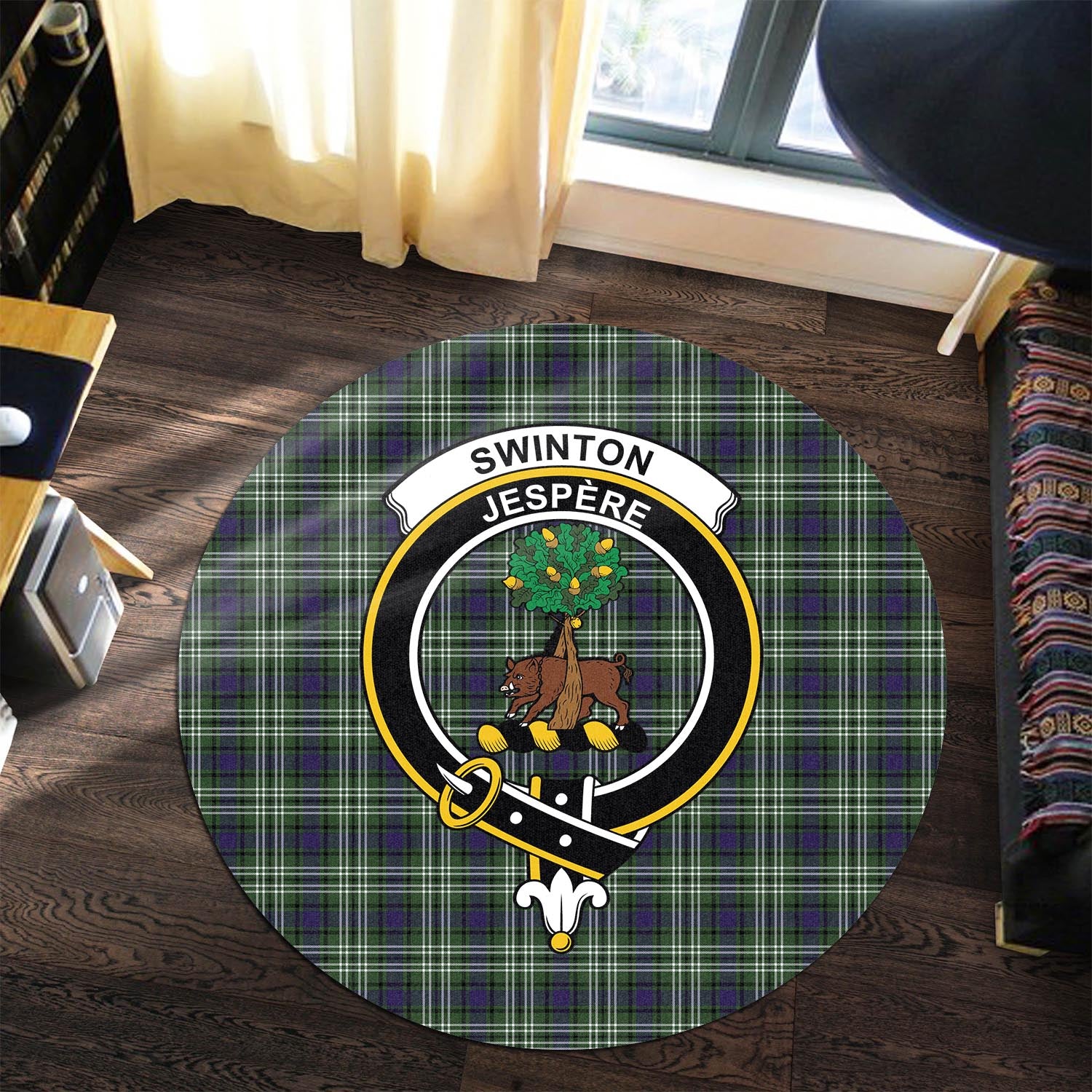 swinton-tartan-round-rug-with-family-crest