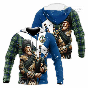 Swinton Tartan Knitted Hoodie with Family Crest Scottish Bagpiper Vibes