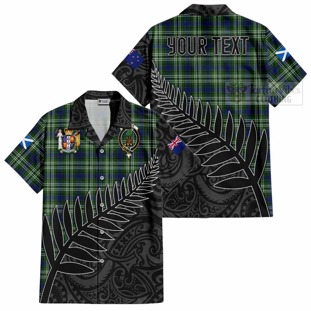 Tartan Vibes Clothing Swinton Crest Tartan Short Sleeve Button Shirt with New Zealand Silver Fern Half Style