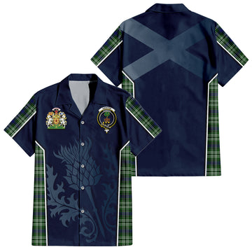 Swinton Tartan Short Sleeve Button Up Shirt with Family Crest and Scottish Thistle Vibes Sport Style