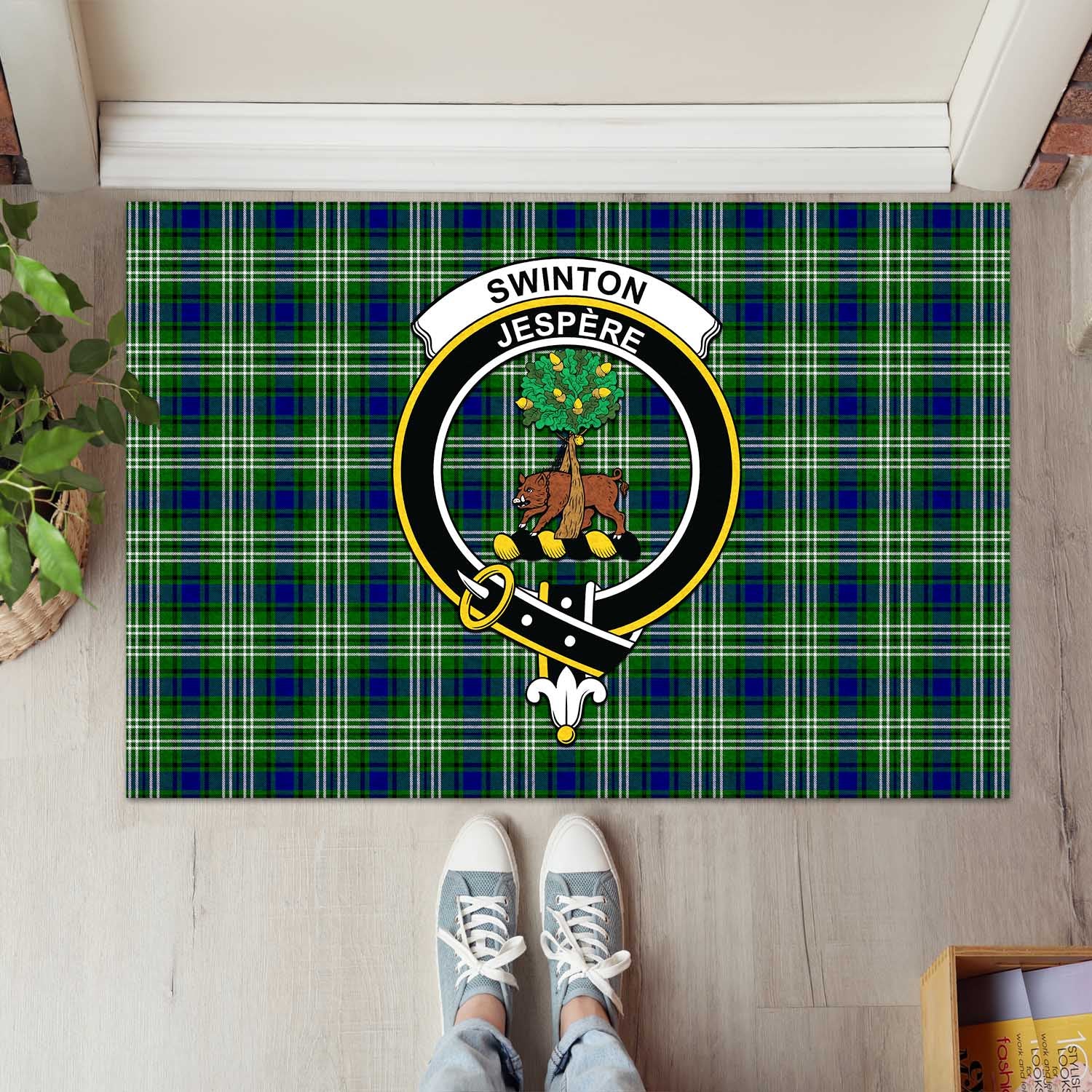 Swinton Tartan Door Mat with Family Crest - Tartanvibesclothing Shop