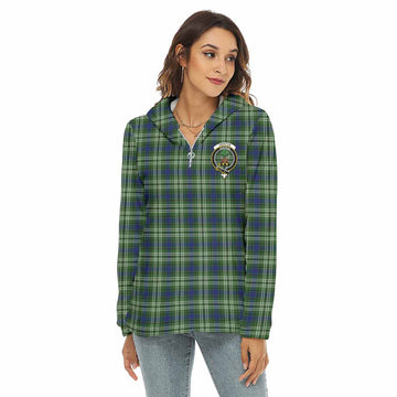 Swinton Tartan Women's Borg Fleece Hoodie with Half Zip with Family Crest Female - Tartan Vibes Clothing