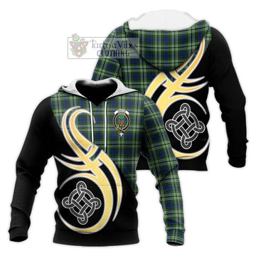 Swinton Tartan Knitted Hoodie with Family Crest and Celtic Symbol Style