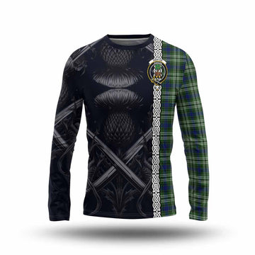 Swinton Tartan Long Sleeve T-Shirt with Family Crest Cross Sword Thistle Celtic Vibes