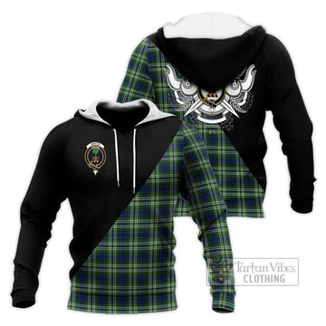 Swinton Tartan Knitted Hoodie with Family Crest and Military Logo Style