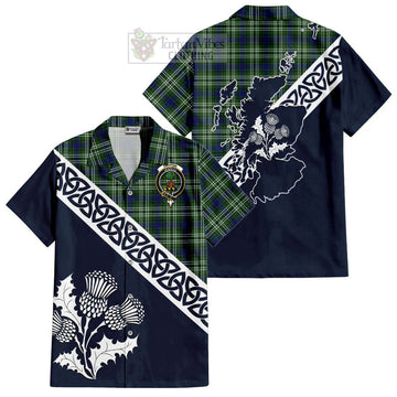 Swinton Tartan Short Sleeve Button Shirt Featuring Thistle and Scotland Map