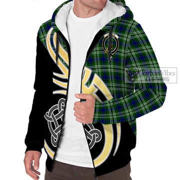 Swinton Tartan Sherpa Hoodie with Family Crest and Celtic Symbol Style