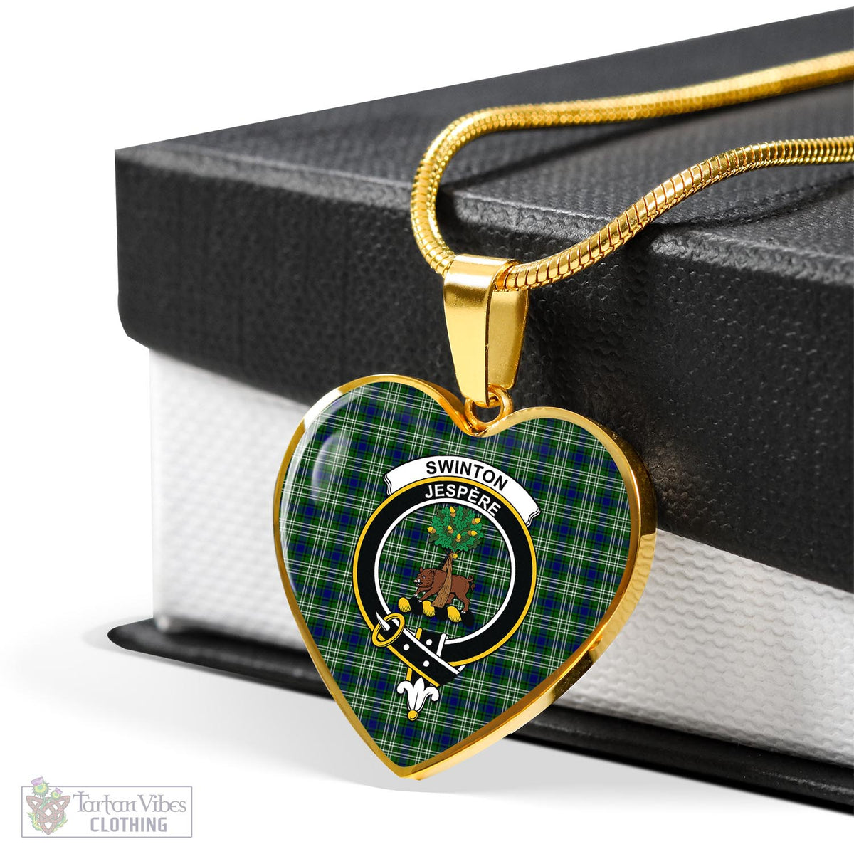Swinton Tartan Heart Necklace with Family Crest - Tartan Vibes Clothing