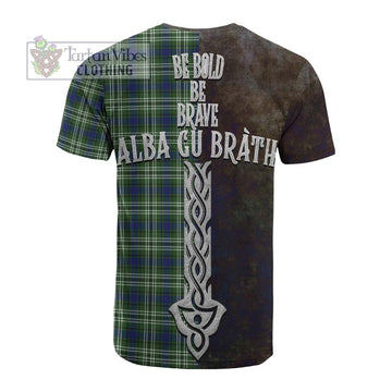 Swinton Tartan Family Crest Cotton T-shirt Alba Gu Brath Be Brave Lion Ancient Style - Tartan Vibes Clothing