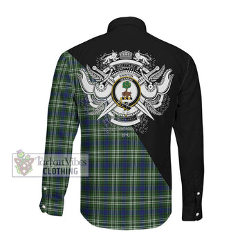 Swinton Tartan Long Sleeve Button Shirt with Family Crest and Military Logo Style Men's Shirt - Tartan Vibes Clothing