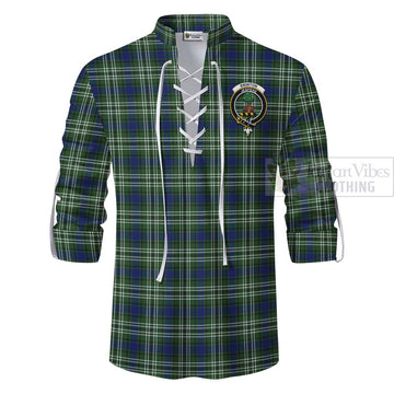 Swinton Tartan Ghillie Kilt Shirt with Family Crest and Bearded Skull Holding Bottles of Whiskey - Tartan Vibes Clothing