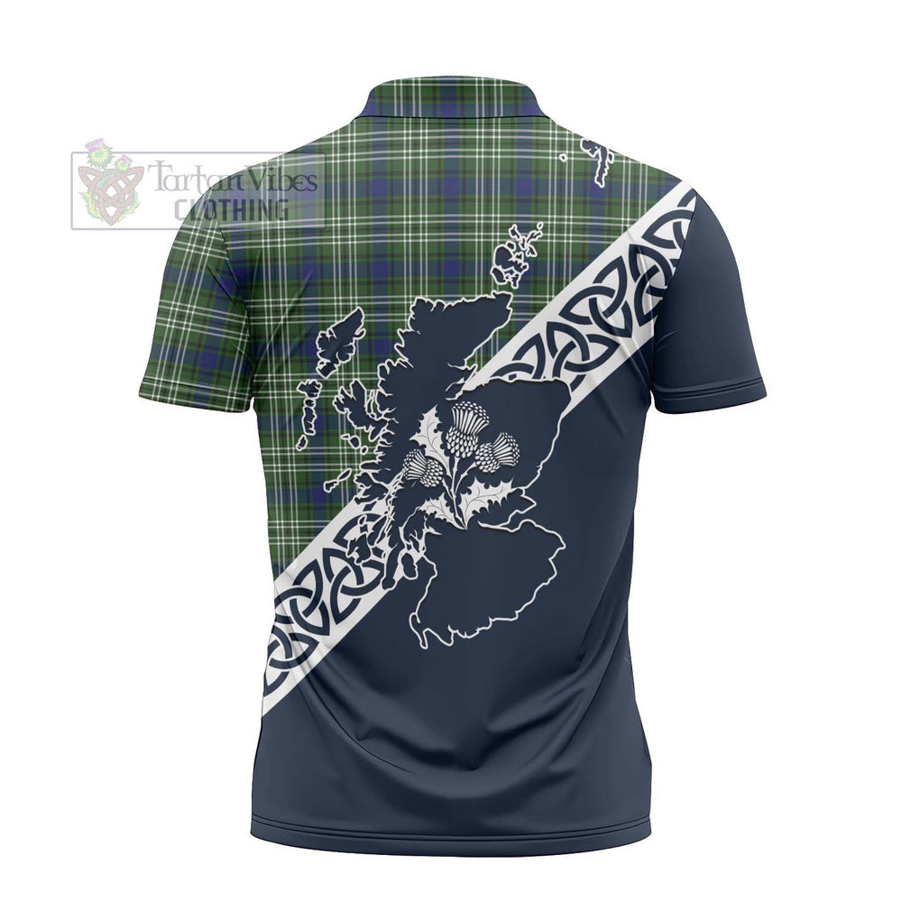 Swinton Tartan Zipper Polo Shirt Featuring Thistle and Scotland Map - Tartanvibesclothing Store