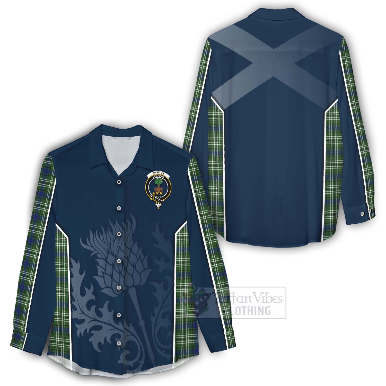 Tartan Vibes Clothing Swinton Tartan Women's Casual Shirt with Family Crest and Scottish Thistle Vibes Sport Style