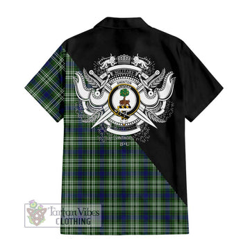 Swinton Tartan Short Sleeve Button Shirt with Family Crest and Military Logo Style