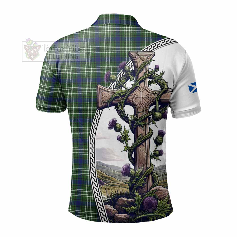 Tartan Vibes Clothing Swinton Tartan Polo Shirt with Family Crest and St. Andrew's Cross Accented by Thistle Vines