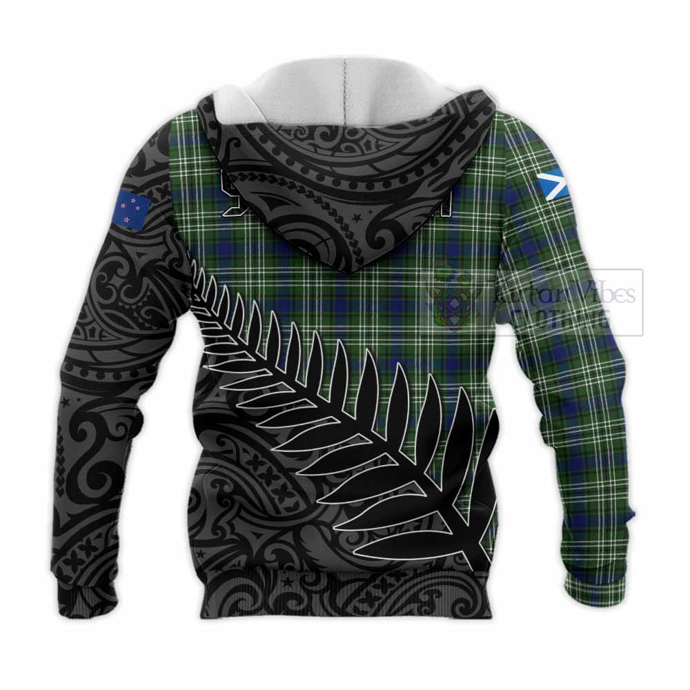 Tartan Vibes Clothing Swinton Crest Tartan Knitted Hoodie with New Zealand Silver Fern Half Style