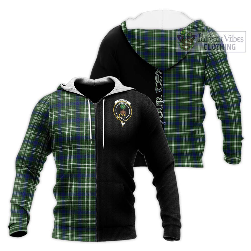 Swinton Tartan Knitted Hoodie with Family Crest and Half Of Me Style Unisex Knitted Zip Hoodie - Tartanvibesclothing Shop