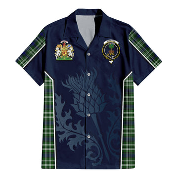 Swinton Tartan Short Sleeve Button Up Shirt with Family Crest and Scottish Thistle Vibes Sport Style