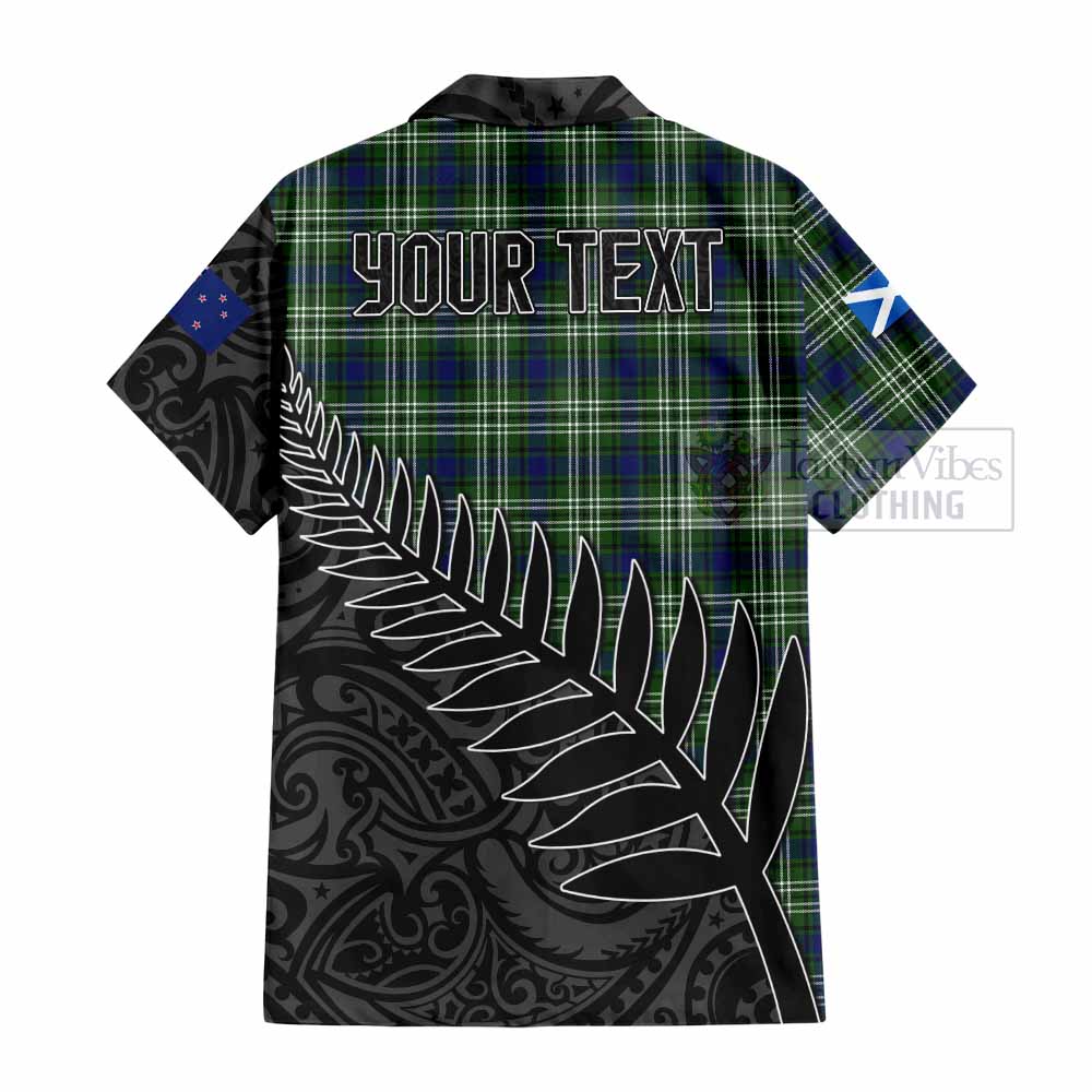 Tartan Vibes Clothing Swinton Crest Tartan Short Sleeve Button Shirt with New Zealand Silver Fern Half Style