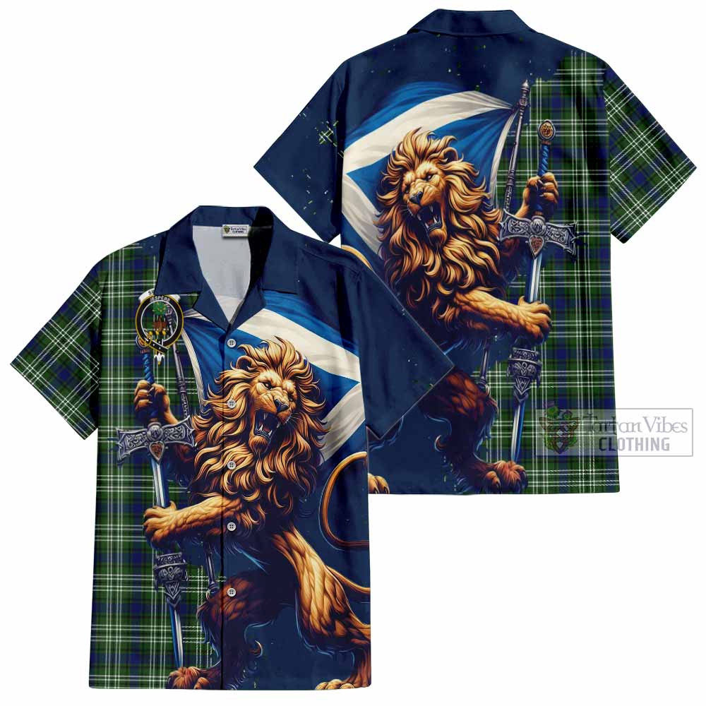 Tartan Vibes Clothing Swinton Tartan Family Crest Short Sleeve Button Shirt with Scottish Majestic Lion