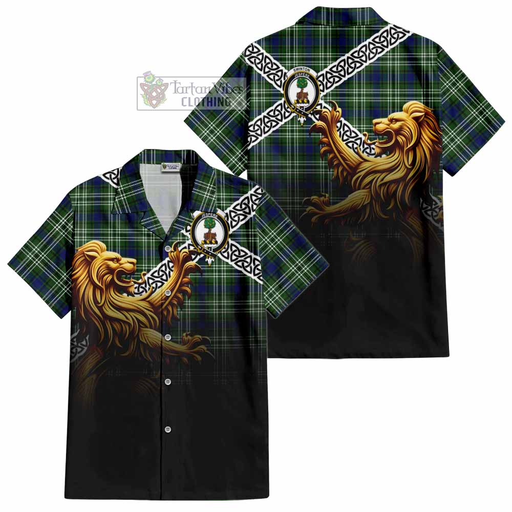 Swinton Crest Tartan Hawaiian Shirt with Golden Lion Emblem Celtic Style - Tartan Vibes Clothing